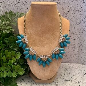 Turquoise cabochon, peach gem and rhinestone necklace